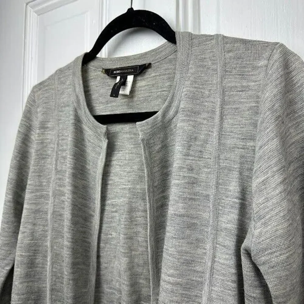 BCBG Maxazria Sweater Womens Medium Gray Wool Merino Open Front Cardigan